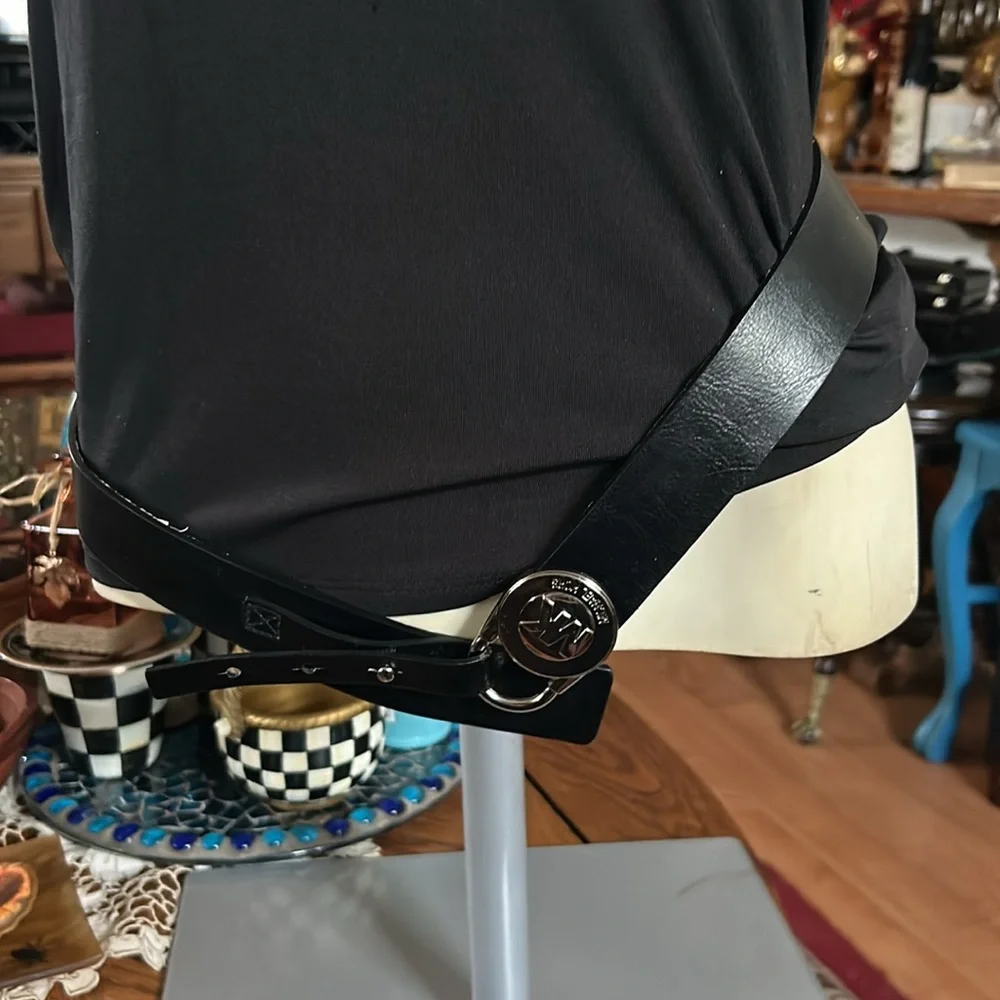 Black Leather Padlock Style Logo Buckle Belt